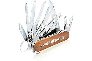 Swiss Eagle 30-in-1 Pocket Knife, Premium Multi Tool Pocket Knife with Large Blade, Scissor, Screwdriver, Plier, Magnifying Glass for Thanks Giving Day Gifts - Brown