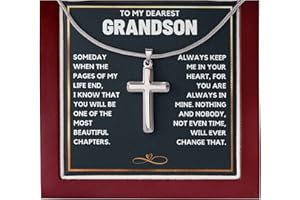 FG FAMILY GIFT MALL To My Grandson Necklace from Grandma | Cross Necklace with Message Card & Gift Box | Birthday, Graduation, Christmas, Easter Gifts for Grandson from Grandparents | Premium Stainless Steel