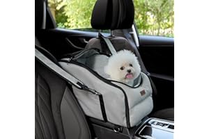 Nasonet Dog Car Seat, Center Console Car Seat for Small Pets, Portable Booster Seat, Puppy Carrier Travel Backpack Includes Safety Tether for Pets Up to 15 lbs(Light Grey)