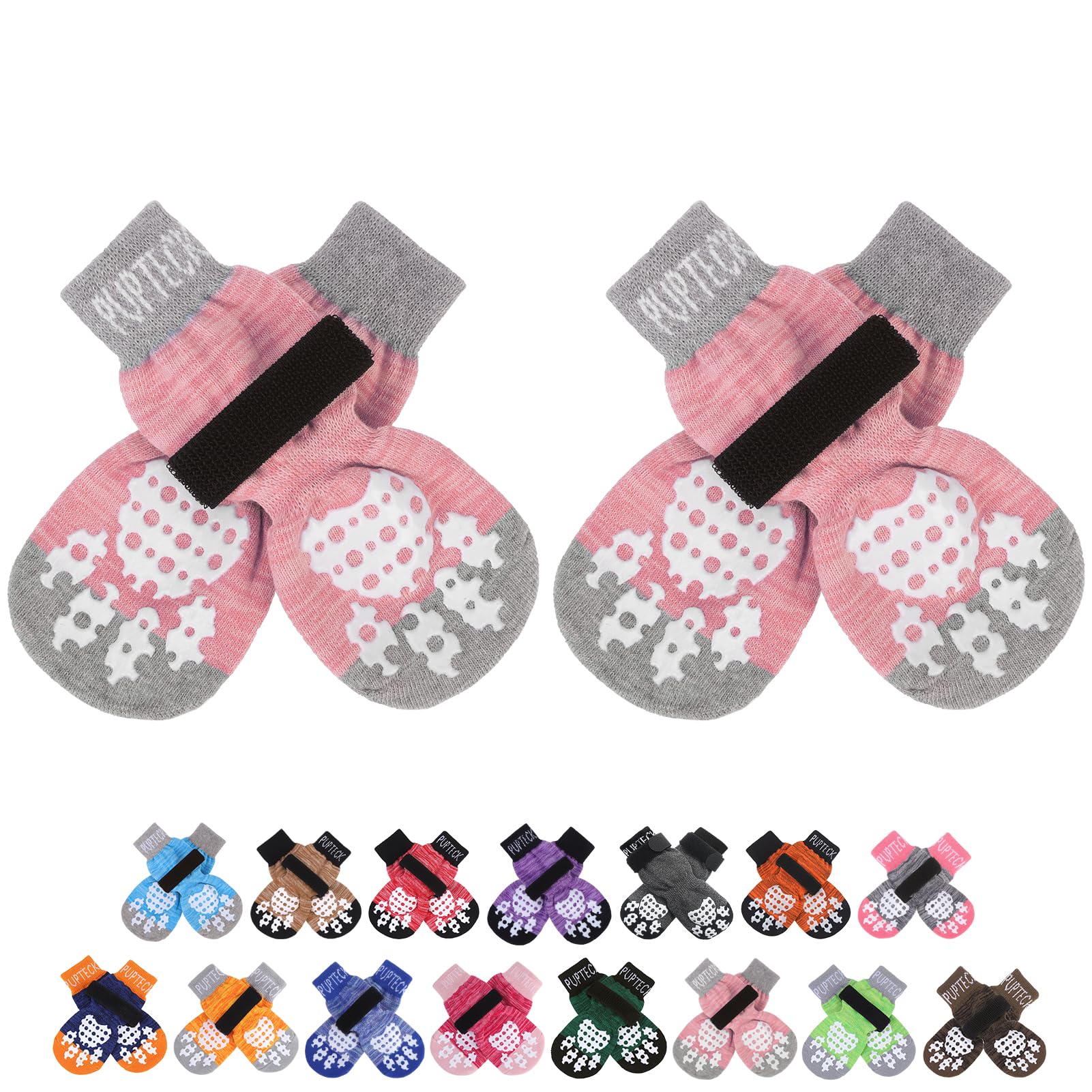 PUPTECK 2 Pairs Anti-Slip Dog Socks Paws Stop Licking, Walking Boots for Injured Paws Hot Weather/Winter, Gripper Shoes Paw Protectors for Hardwood Floors Small Large Dogs