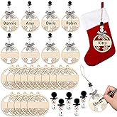 Vellibring 18PCS Christmas Name Tags with Snowflake & Snowman Wooden Beads, Buffalo Plaid Bows Stocking Hanging Tags for Tree & Home Decor