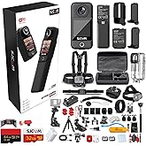 SJCAM C300 4K Dual Touchscreen Action Camera | Ultra HD Compact Vlogging Cam with Front and Rear Screens | Waterproof Mini Camera (C300B) + 50-in-1 Action Kit + 64GB Card + USB-C Adapter + More