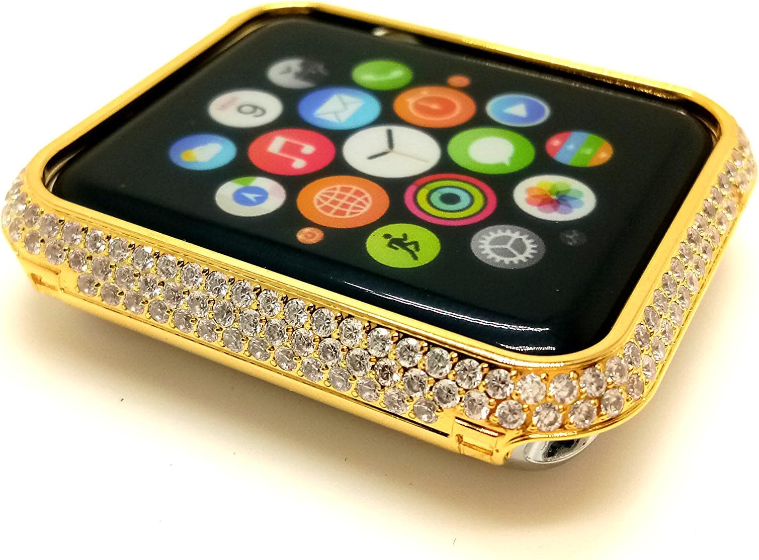 Bling-Bling Diamonds Metal Bezel Case for Apple Watch iWatch S1/S2/S3 Sports&Edition Non-Ceramic Version Fits The Bigger Size 42MM (Golden Diamonds)