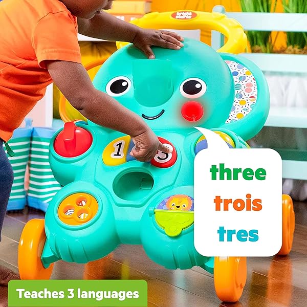 BRIGHT STARTS STROLL ‘N ROLL 2-IN-1-BALL PUSH WALKER – INCLUDES 3 TOY BALLS, ELEPHANT WITH 70+ SONGS & SOUNDS, 7 ACTIVITIES – BALL DROP, PIANO, SPINNER, FLIP BOOK & MORE