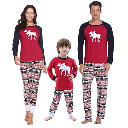 Aibrou Herren Weihnachten Schlafanzug Pyjama Set Lang Nachthemd Nachtwäsche Hausanzug mit Davidshirsch
