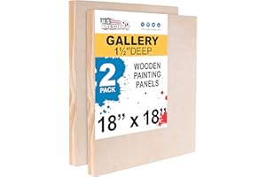 U.S. Art Supply Unfinished Cradled Wood Panels for Painting, 2 Pack of 18x18 inch - Gallery Birch Wooden Canvas Boards 1-1/2" Deep - Mixed-Media Craft, Acrylic, Oil, Encaustic, Paint Pouring