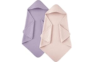 Susurration Hooded Baby Towels for Newborn 2 Pack 100% Muslin Cotton Towel for Babies，Highly Absorbent and Newborn Essential 30x30 Inch Pink&Purple