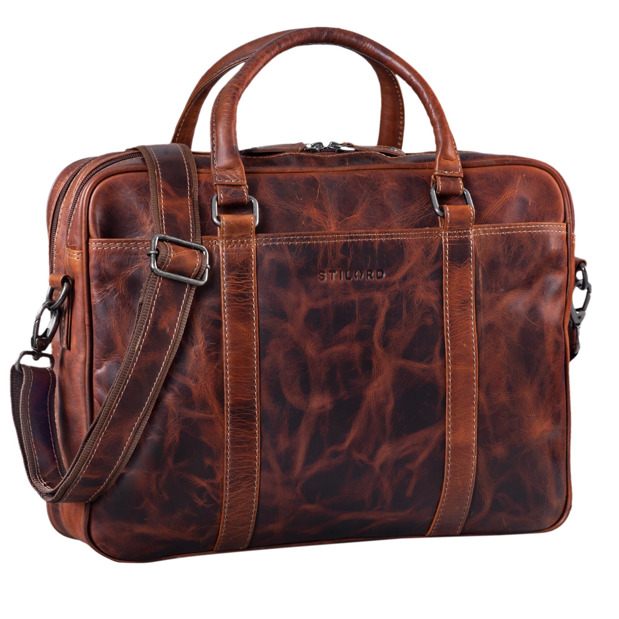 STILORD ""Dante" Large and Fashionable Business Bag Smart Casual Look Unisex Shoulder Bag Real Soft Leather Black Colour:Milano - Brown