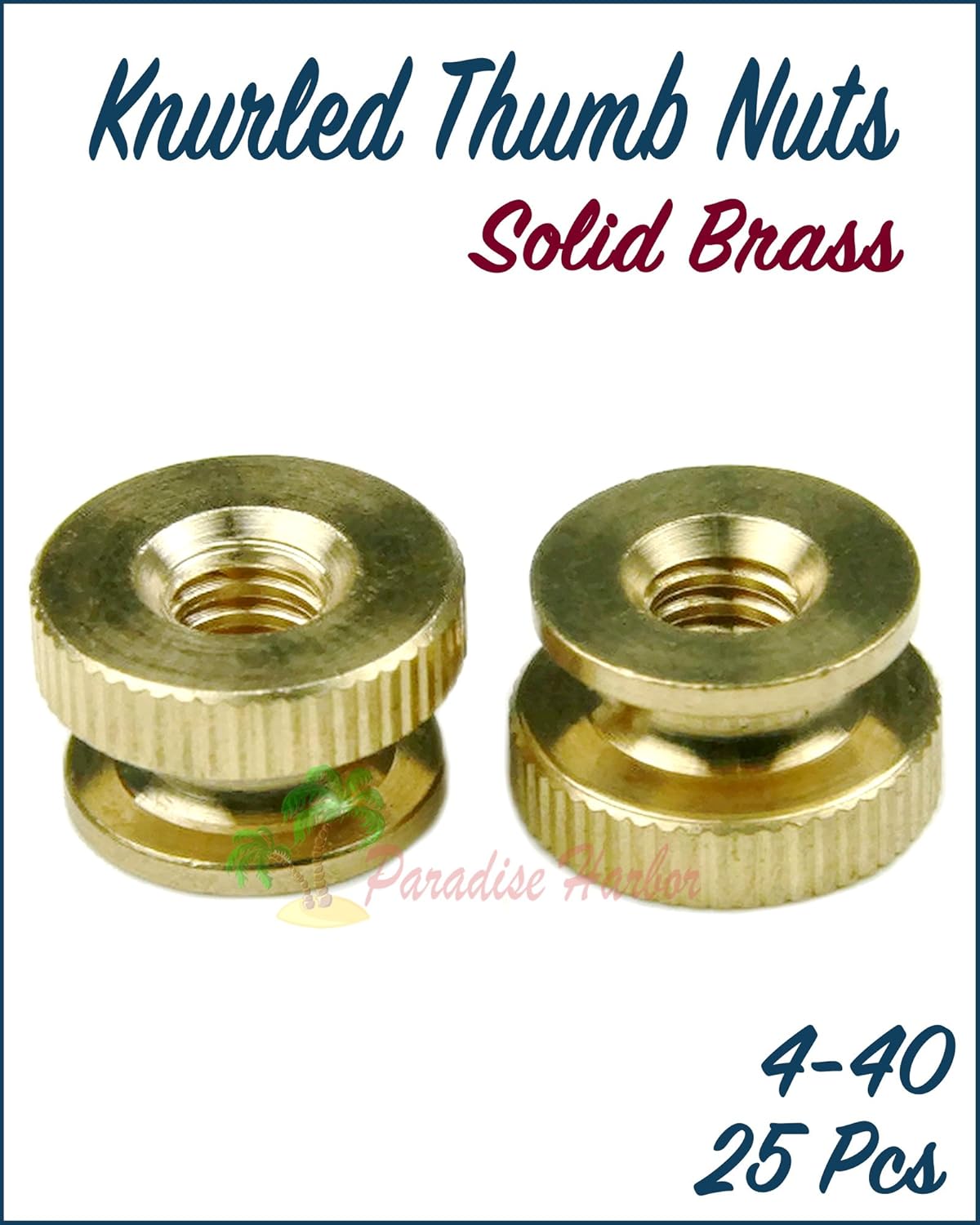 Paradise Harbor 25 Pcs 1/420 Knurled Thumb Nuts Solid Brass Knurled