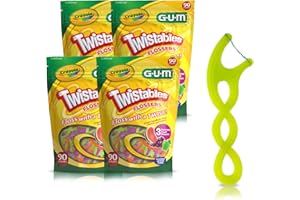 GUM Crayola Twistables Kids Flossers with Fluoride - Designed for Little Hands - Three Fun Fruit Flavors - Easy to Use Kids Floss Picks for Children Ages 3+, 90 Count (Pack of 4)