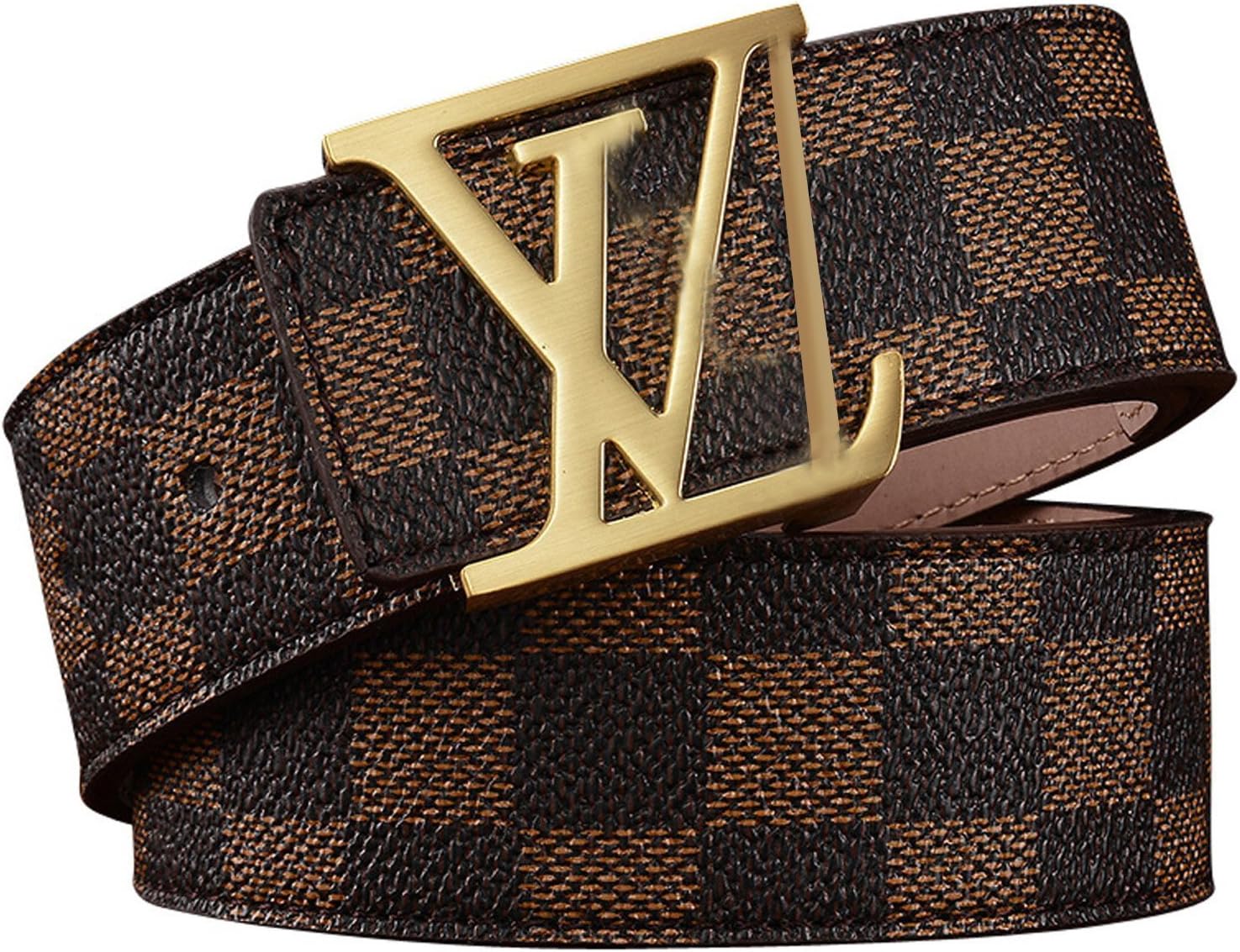 HoiSam Luxury Designer Checker style Belt for woman man unisex (115CM [Waist 33"~35"|], GoldV.Brown)