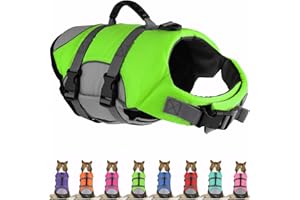 Mklhgty Dog Life Jacket, Reflective Adjustable Dog Life Vest with Rescue Handle for Swimming and Boating, Ripstop Pet Safety Life Preserver for Small, Medium and Large Dogs