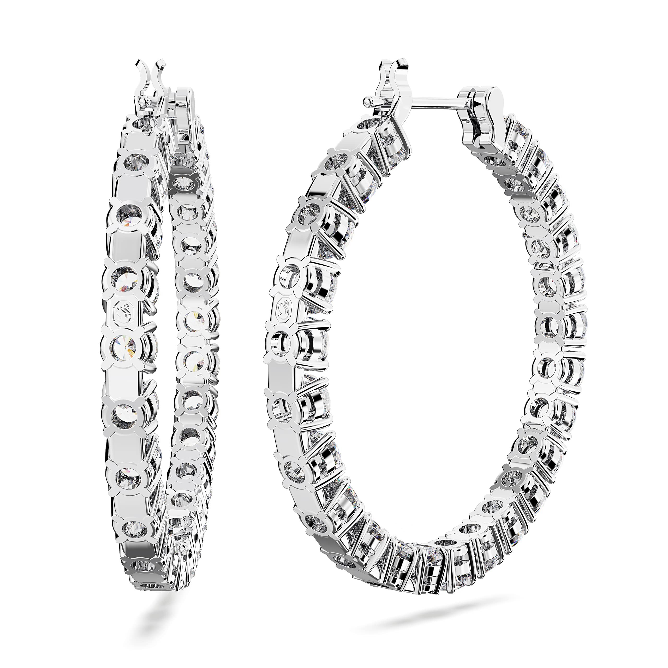 Swarovski Matrix Crystal Hoop Earrings, Blue and Clear Crystals, Rhodium Finish