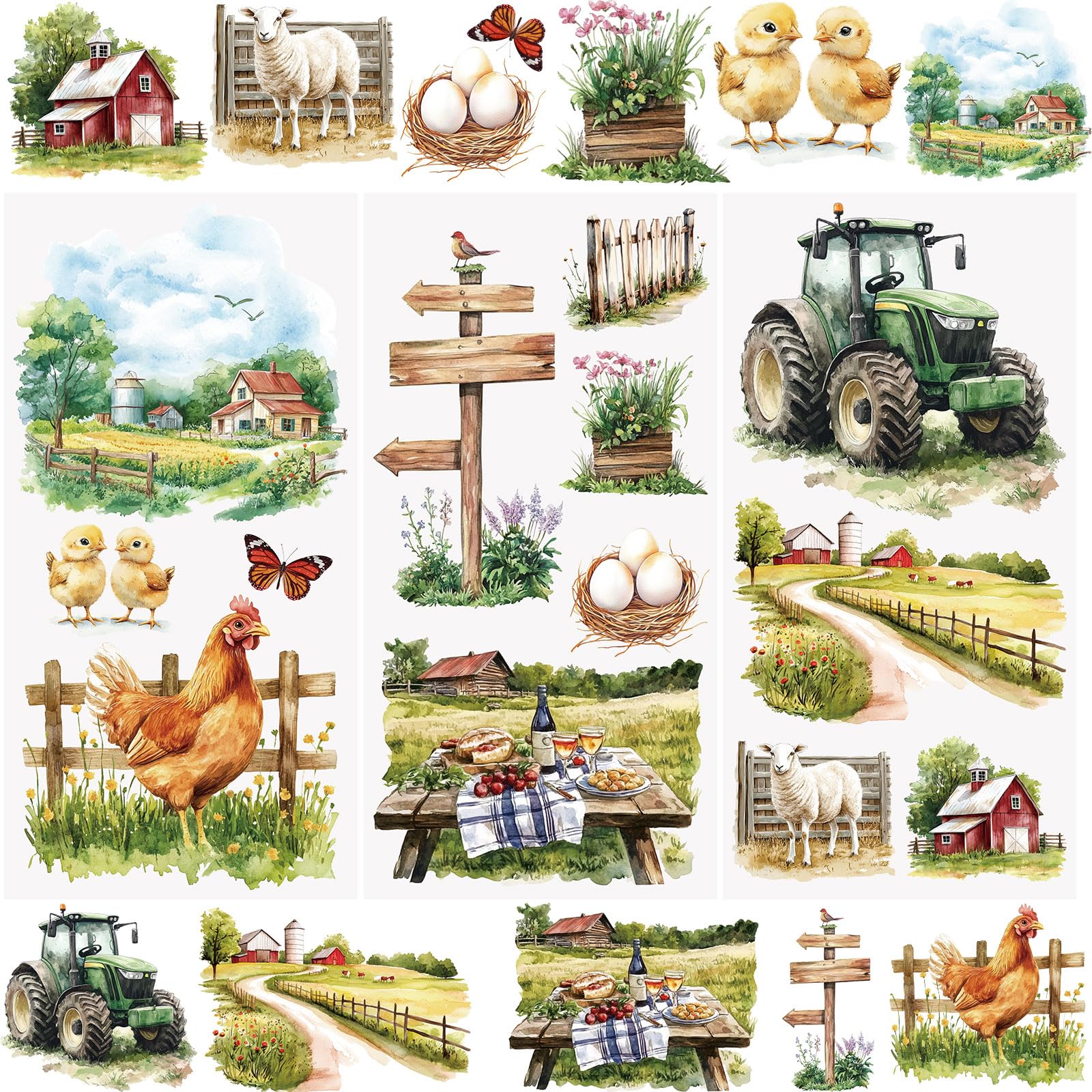 WANDIC 3 Sheets Farm Stickers Waterproof Transfer Stickers for Furniture Home Decor, 15x30cm