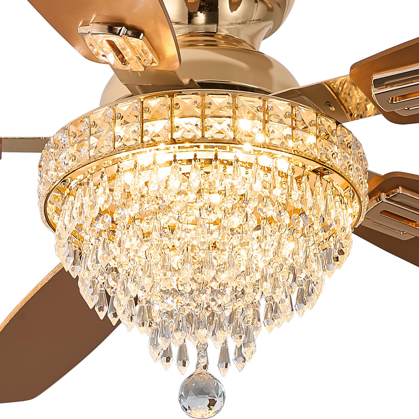 Photo 1 of Crystal Ceiling Fan Fandelier with Lights-Ceiling Fans,50" Low Profile and Remote Control, Flush Mount, Reversible, Dimmable, Noiseless, Gold Ceiling Fan for Bedroom