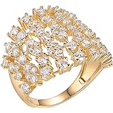 MDFUN 18K Gold Plated Rings for Women Cubic Zirconia Multi-Row Wide Engagement Wedding Bands for Women Eternity Promise Rings for Her Size 5-10
