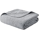 Yoofoss Muslin Blanket 100% Organic Cotton Throw Large 50" x 60" for Bed Couch Summer Gauze Blanket for Adults Lightweight and Breathable Grey