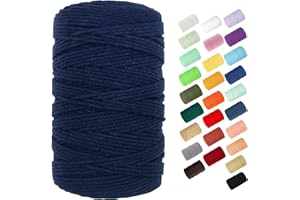 BYWORLD 3mm Cotton Rope, 220 Yards(200m) Twine String, 100% Natural Cotton Macrame Rope for Plant Hangers, Wall Hanging, Christmas or Wedding Decorative (Navy Blue)