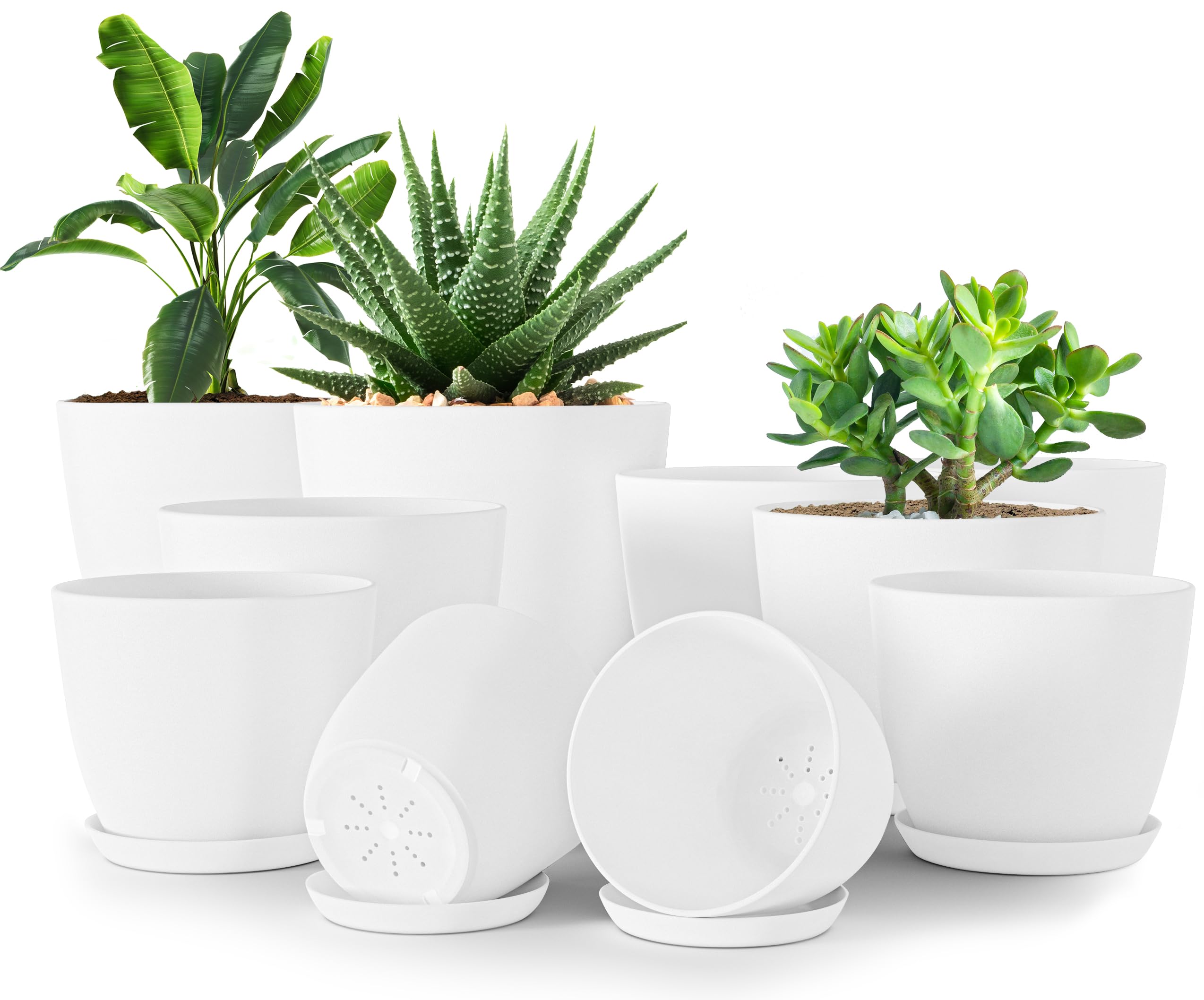 Utopia Home Plastic Planters White, Flower Nursery Pots Indoor Modern Decorative Plastic Pots for Plants, Succulents, Flowers, and Cactus 10 Pack, Multisize