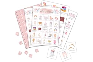 Foosproea Baby Bingo Cards, Blush Pink Baby Shower Game for 24 Players, Gender Reveal Party Games for Family Friends Activities, Holiday Party Favors Supplies Decorations(04)
