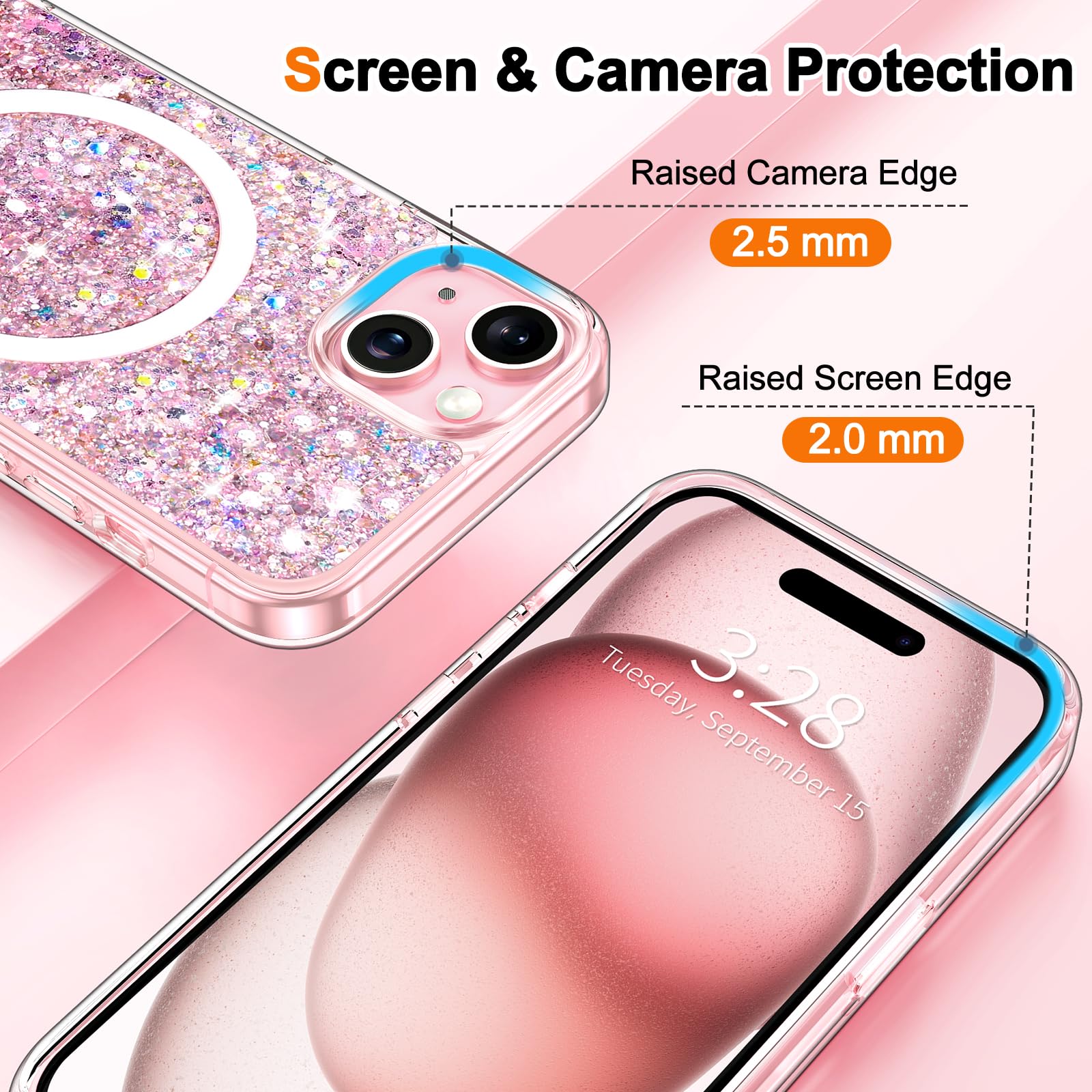 Hython Case for iPhone 15 Plus Case Glitter, Cute