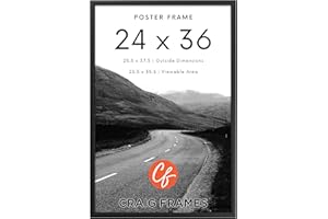 Craig Frames 24x36 Poster Frame – Matte Black 1WB3BK Style, 1 Inch MDF Moulding, Clear Plexiglass Face, Backing Board, Wall Hanging Hardware – Modern Art or Print Display