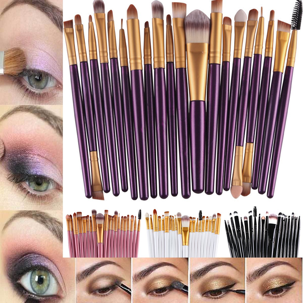 DISAAR BEAUTY 20Pcs Makeup Brushes Kit Set Powder Foundation Eyeshadow Eyeliner Lip Brush New (White + Gold)