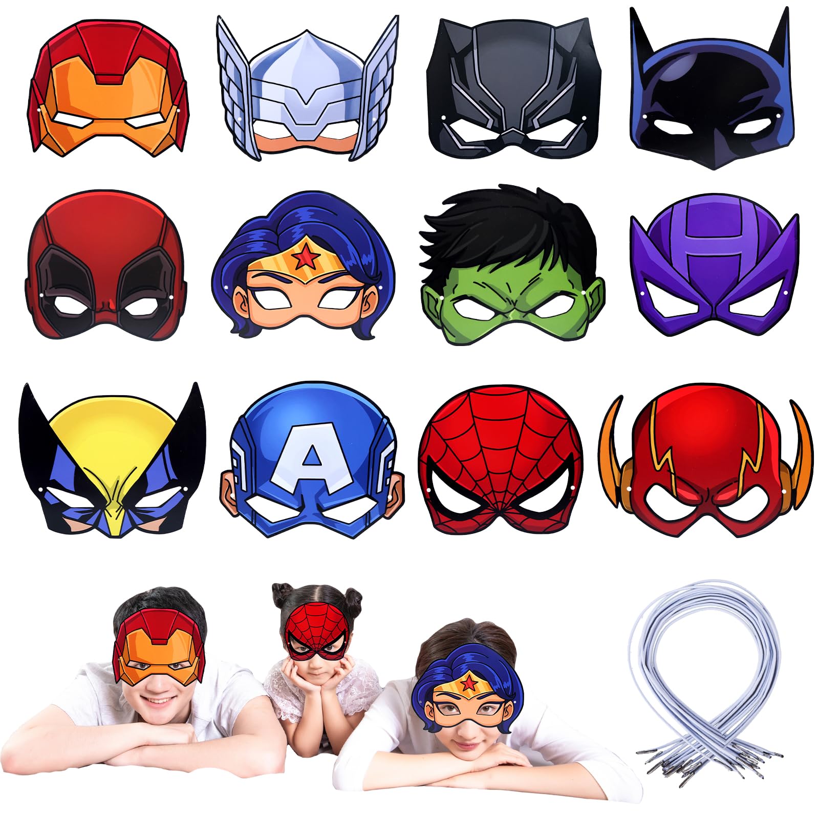 Kids Spider Party Masks - 12PCS Cartoon Face Masks for Kid Party Bag Fillers, Dress Up, Carnival Theme, Cosplay Performance, Photo Props and Activities