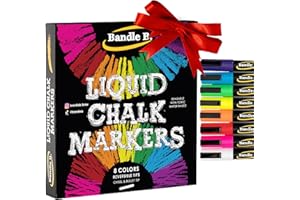 Bandle B. Chalk Markers - 8 Vibrant, Erasable, Non-Toxic, Water-Based, Reversible Tips. For Glass or Chalkboard Markers for Businesses, Restaurants, Liquid Drawing Chalk (Vibrant 6mm)