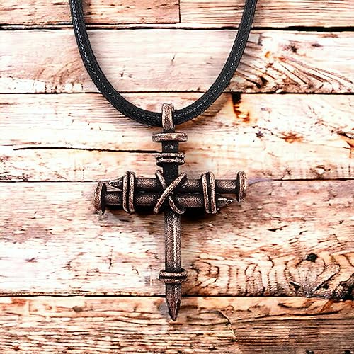 FORGIVEN JEWELRY Wire Wrapped Three Nails Antique Copper Cross