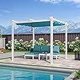 PURPLE LEAF 10' x 10' Outdoor Aluminum Pergola White Heavy-Duty Retractable Pergola Patio Metal with Double Sun Shade Canopy for Backyard Gardens Deck, Blue