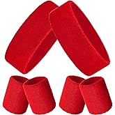 Bememo 6 Pieces Sweatbands Set 2 Sports Headbands and 4 Wristbands Striped Sweat Band for Men Women Colorful Neon Athletic Running Gym Basketball Tennis