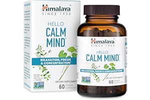 Himalaya Hello Calm Mind Herbal Supplement, with Bacopa, L-Theanine, Gotu Kola, Supports Concentration & Focus, Cognitive Function, Clear Thinking, Relaxation, Vegan, Gluten Free, 60 Capsules
