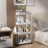 SOLEJAZZ 4-Tier Slim Storage Cart with 4 Wheels Grey Plastic Organizer view 5