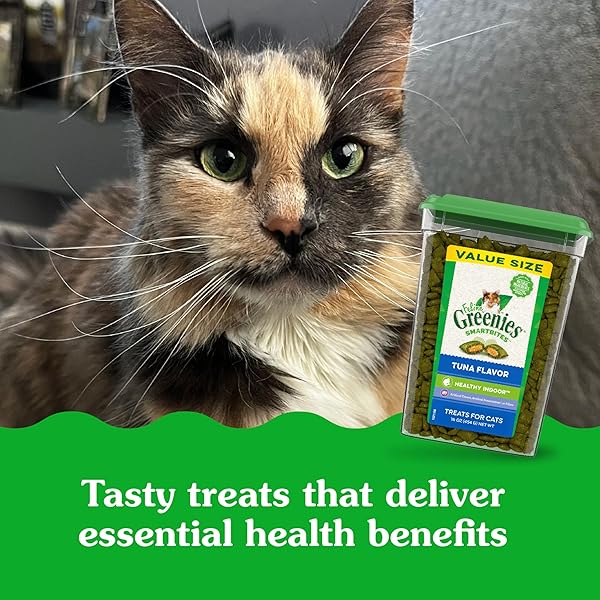 GREENIES FELINE SMARTBITES, CAT TREATS HEALTHY RECIPE, INDOOR CAT TREATS, TUNA FLAVOR, 16 OZ. TUB