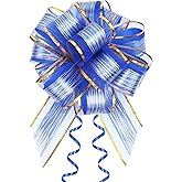 JOYIT 10 Pack Large Pull Bows 6 Inch - Big Blue Bows for Gift Wrapping, Ribbon Pull Bows for Mother's Day, Wedding Baskets Birthdays Gift