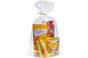 Wowfit 50 CT 10x16 Inches Clear Flat Cellophane Treat Bags with 6" Gold Twist Ties – Large Cello Bags for Gifts, Cookies, Treats, Wrapping, Party Favors & Bakery Packaging – Sturdy & Easy to Use