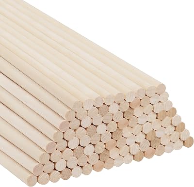 BELLE VOUS 100 Pack Birch Wood Round Dowel Rods 30cm 12in 7mm Kraft