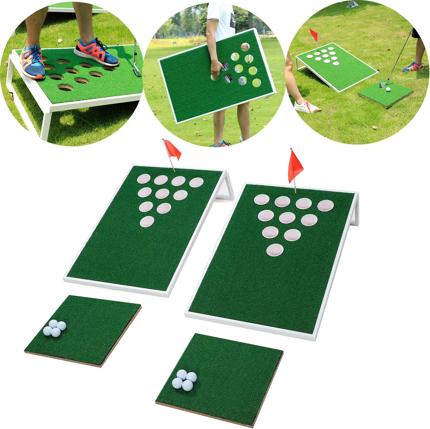 SPRAWL Indoor Golf Cornhole Set - Bean Bag Toss Game - Two Cornhole Boards and Two Chipping Mats - Exciting Chip Game for Enthusiasts & Beginners Practice Backyard Game