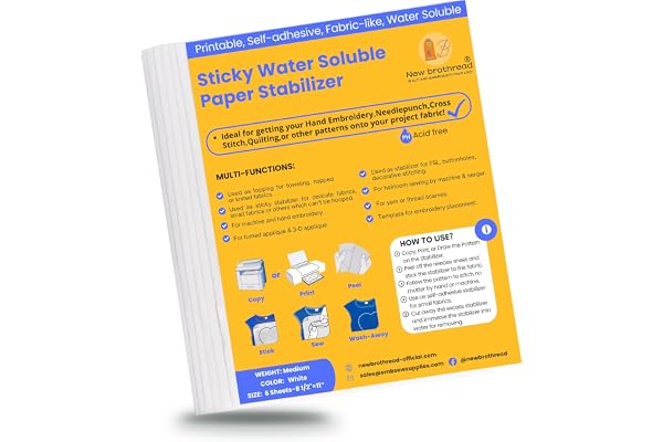 New brothread 6PCS 8.5"x11" Sticky Water Soluble Embroidery Stabilizer Printable Paper Stabilizer - Medium Weight - Allowed f
