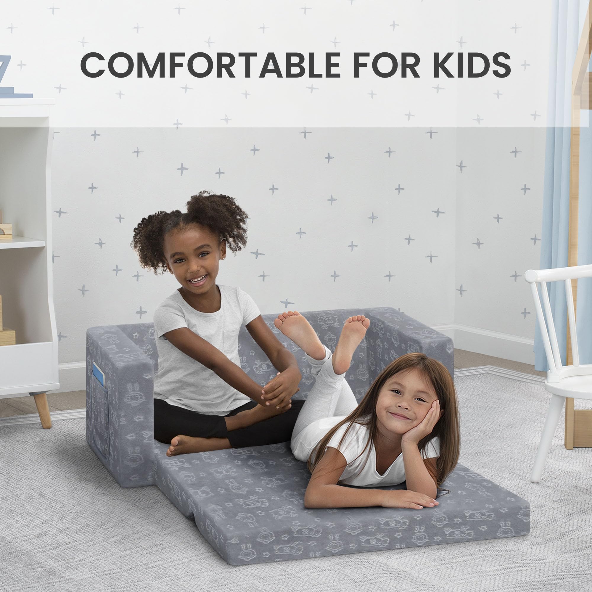 Serta Perfect Sleeper Extra Wide Convertible Sofa to Lounger - Comfy 2-in-1 Flip Open Couch/Sleeper for Kids, Grey
