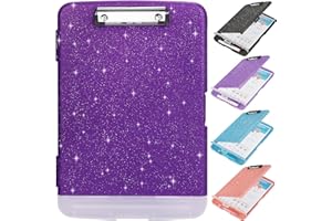 SFLHHDM Glitter Clipboard with Storage,Storage Clipboard with Pen Holder,A4 Binder Clip Boards 8.5x11 with Low Profile Clip,Side Opening Sparkle Clipboards, Clipboard Folder for Office Supplies-Dark Purple
