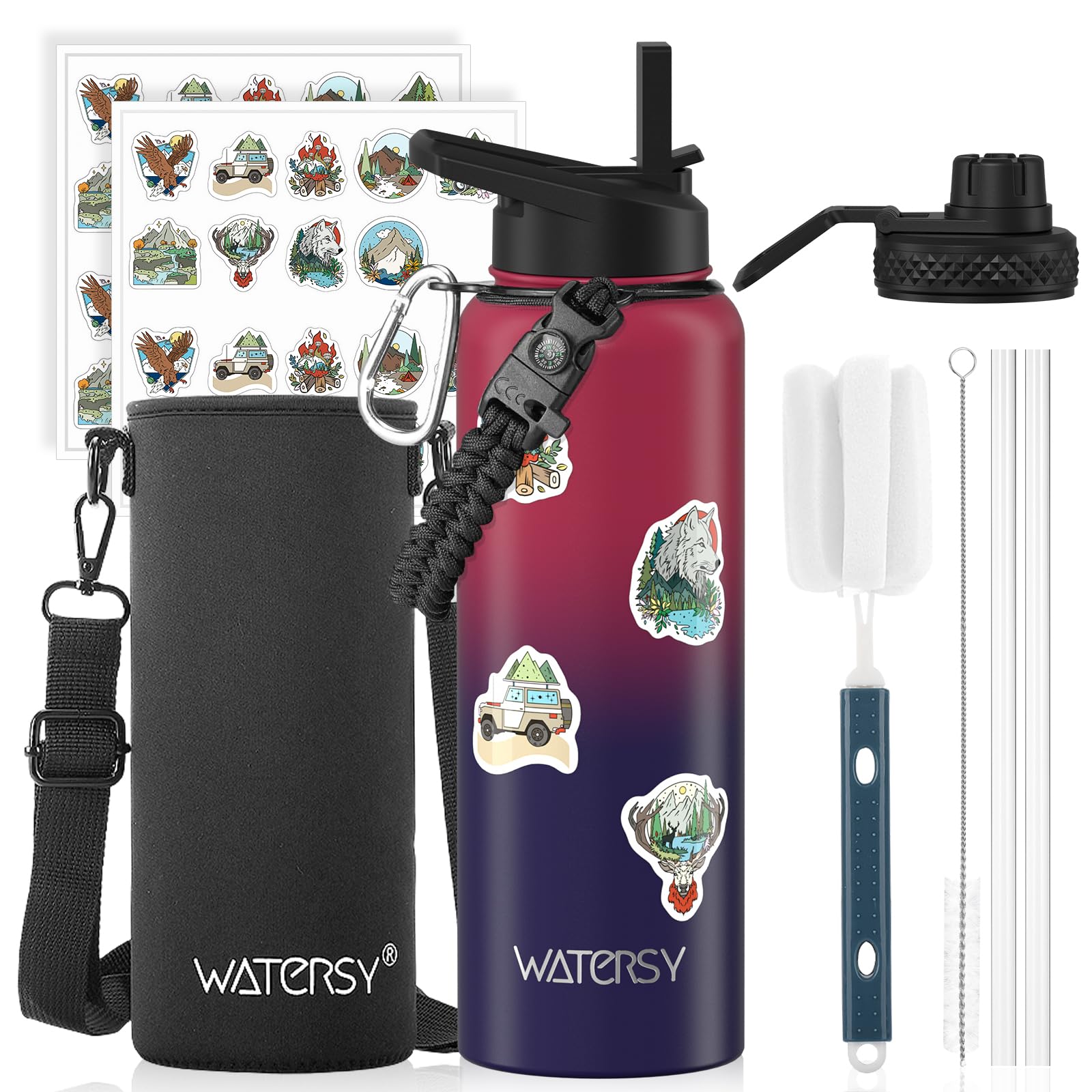 Photo 1 of ***MISSING PIECES / BOTTLE HAS A DENT*** 40oz Insulated Water Bottle (Cold for 48 Hrs),BPA Free&Leak Proof,Stainless Steel Water Flask,Water Jug with Straw Spout Lids for Gym,Hiking,Travel,Red Purple