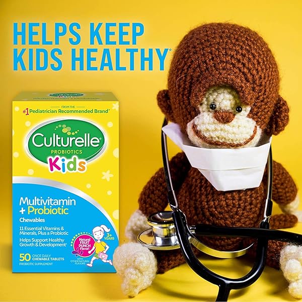 CULTURELLE KIDS COMPLETE CHEWABLE MULTIVITAMIN + PROBIOTIC FOR KIDS, AGES 3+, 50 COUNT, DIGESTIVE HEALTH, ORAL HEALTH & IMMUNE SUPPORT – WITH 11 VITAMINS & MINERALS, INCLUDING VITAMIN C, D3 & ZINC