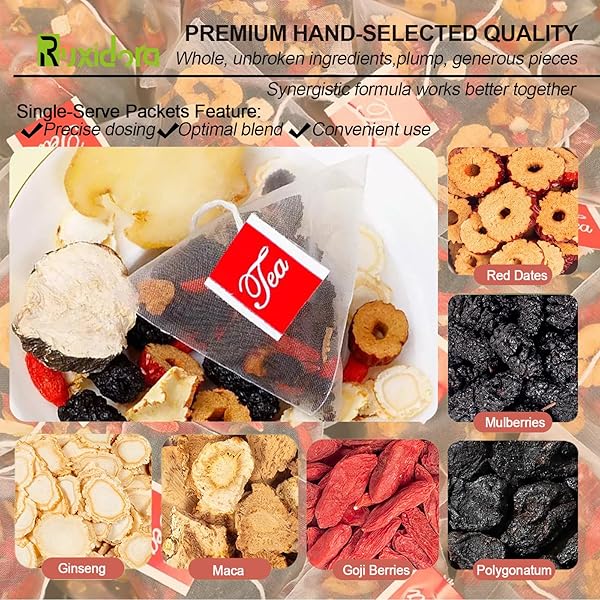 GINSENG FIVE TREASURES TEA KIDNEY TEA | 25 ORGANIC TEA BAGS,TRADITIONAL CHINESE HERBS BLEND | NATURAL WELLNESS SUPPORT WITH RED DATES & WOLFBERRY | CAFFEINE-FREE & ADDITIVE-FREE