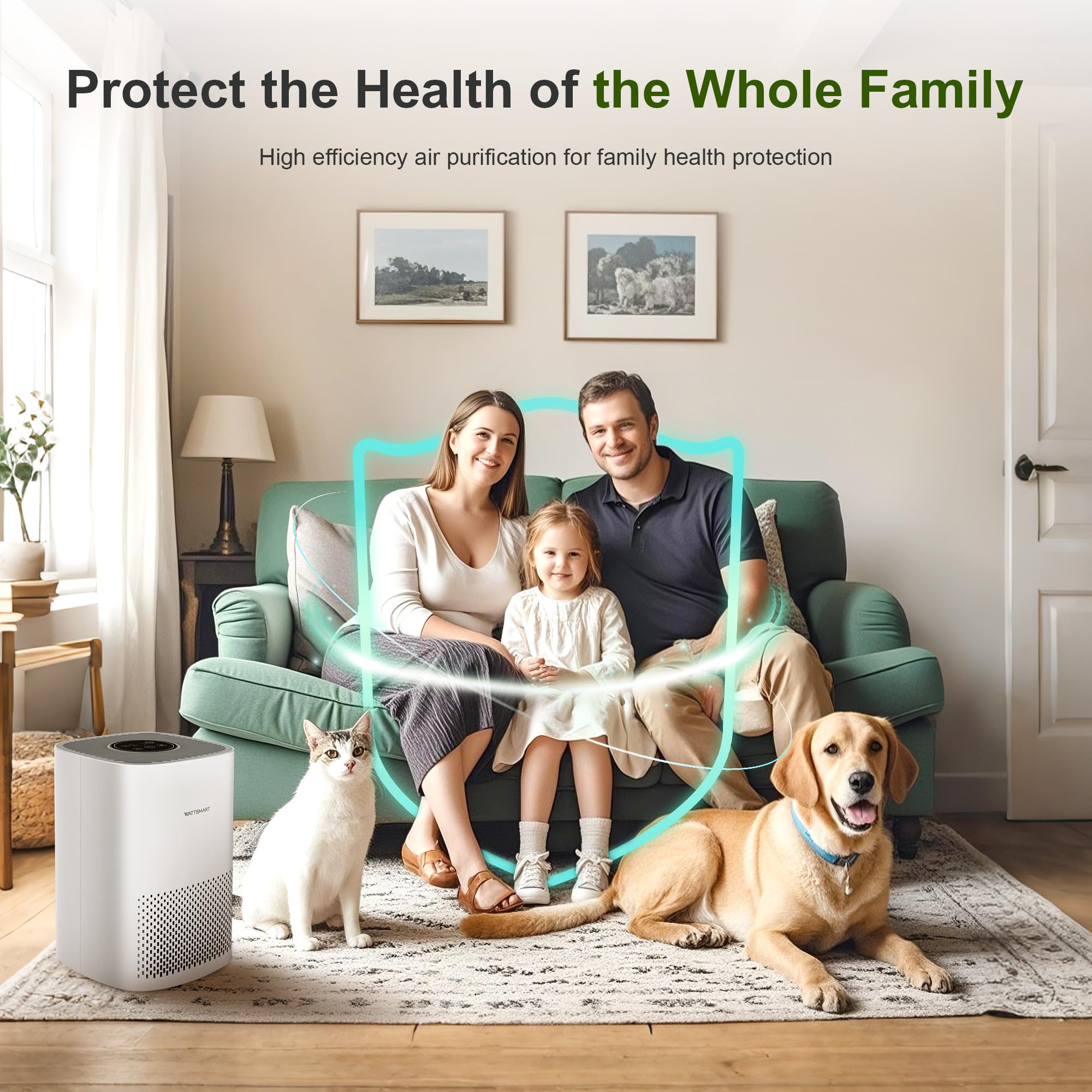 Air Purifier for Home - H13 True HEPA Filter for Home Pets Hair, Remove 99.97% Smoke Pollen Dander Dust, Portable Air Cleaner with 22dB Quiet Sleep Mode for Bedroom Small Place, White