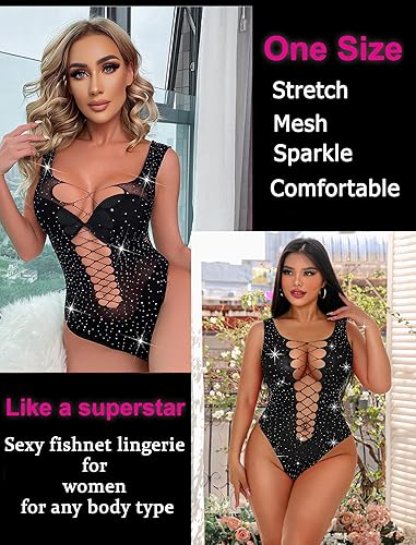 Avidlove Woman Fishnets Lingeries Rhinestone Sparkle Bodysuit Sexy Mesh Lingerie  Fishnet Teddy Lingerie Black in Kenya | Whizz Women