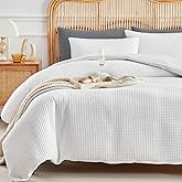 WARMDERN Waffle Weave Duvet Cover Queen Size, White Textured Duvet Cover Set, Soft and Breathable Comforter Cover, 3 Pieces Microfiber Bedding Set for All Season(White,Queen)