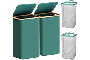 200L Laundry Hamper, HYSEYY 2-Pack Large Laundry Basket with Lid, Clothes Hamper with Removable Inner Bag, Collapsible Laundry Organizer with Bamboo Handles, Freestanding Hampers for Laundry, Green
