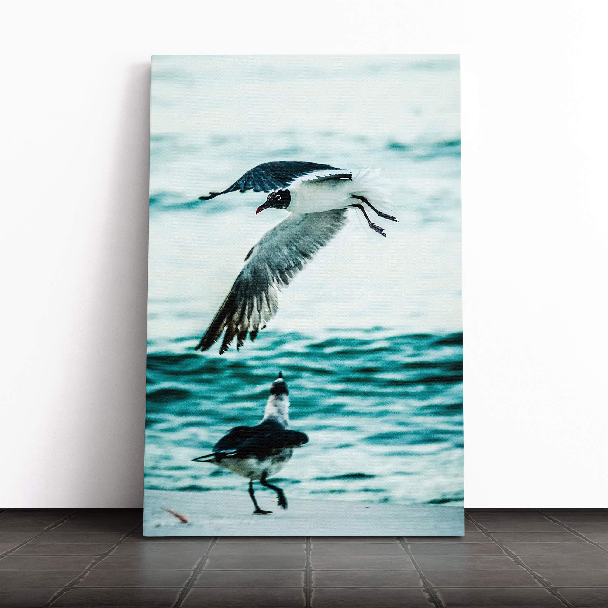 Two Seagulls Seascape Canvas Print | Gallery Wrapped 30mm Frame Wall Art | 20x14 inches | Ready to Hang | Modern Seascape Picture | Living Room Bedroom Lounge Office